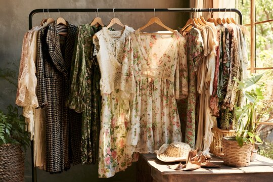 Rack of vintage dresses and shirts