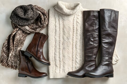 Outfit of a cable knit sweater and long boots