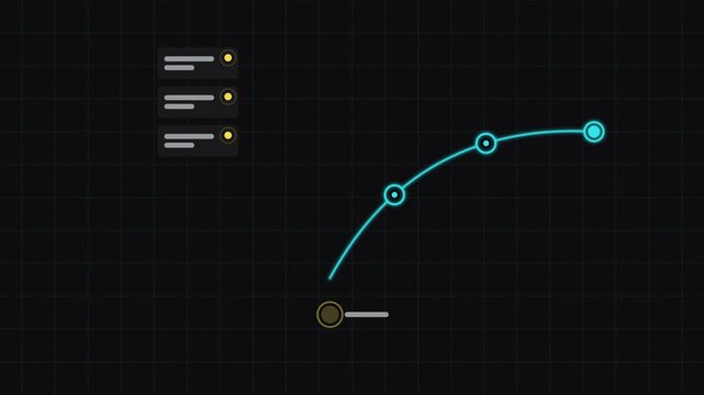 Seamless 4K looping concept animation: workout session being recorded live. Glowing flat vector line icons in blue and azure on a dark grid background, with blank status cards instead of real text so 