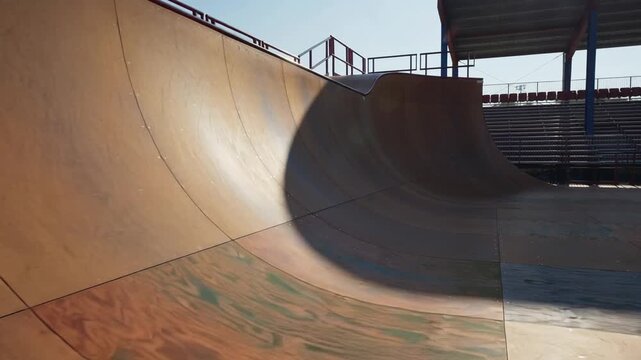 Empty Wooden Skateboard Halfpipe Ramp At A Skate Park