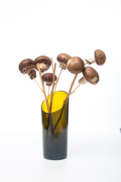 Still life "Bouquet of mushrooms" with mushrooms on wooden sticks