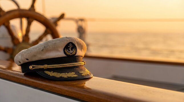 A yacht captain visualization showing captain's hat on yacht deck for leadership and nautical concepts 3D render captain hat on yacht deck leadership captain hat cap uniform yacht boat ship vessel