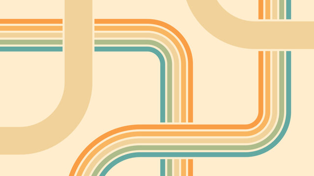 Abstract background of rainbow groovy Wavy Line design in 1970s Hippie Retro style. Vector pattern ready to use for cloth, textile, wrap and other.