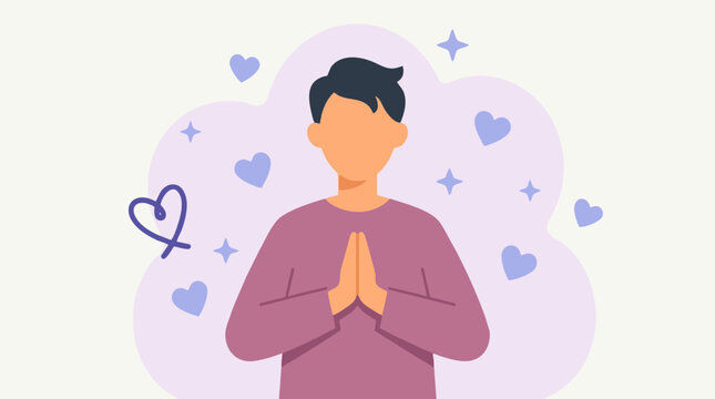 Mindful person showing gratitude or spiritual connection with namaste gesture