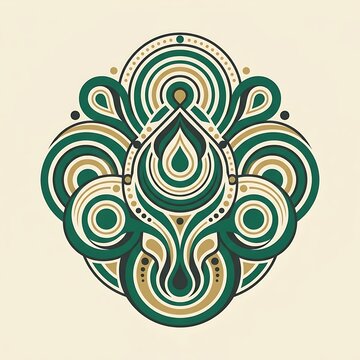 Ornate mandala with teardrop motifs in teal and gold