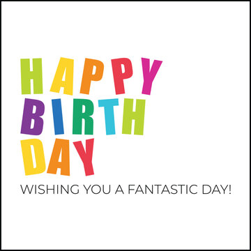 colorful happy birthday typography greeting card with playful multicolor letters and black border