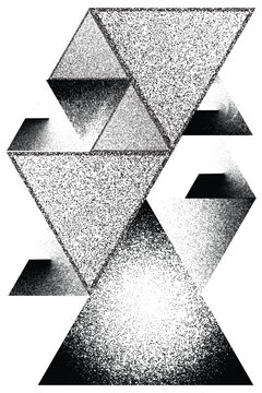 Sprayed black triangles composition .Graffiti art design . Noise textured ,Spray effect .Grunge texture .Art design triangular forms.Distressed element .Rough roller paint triangles .Vector
