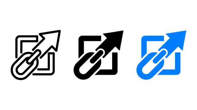 Set of external link icons in line solid and blue styles