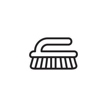  Minimalist bold line icon of a handheld scrubbing brush isolated on white background.