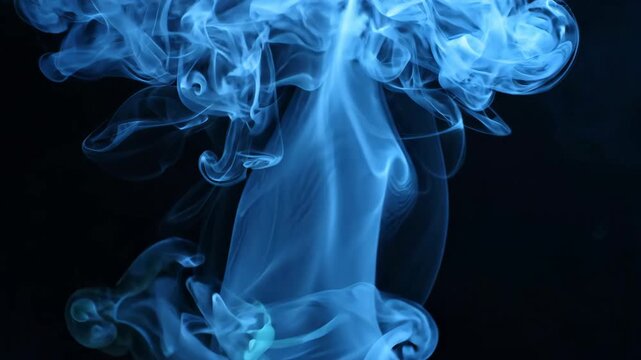 Ethereal Blue Smoke Plume: A mesmerizing plume of vibrant blue smoke dances and swirls against a dark background, creating an abstract and captivating visual.