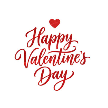 Happy Valentine's Day Red Calligraphy Lettering with Heart on White Background
