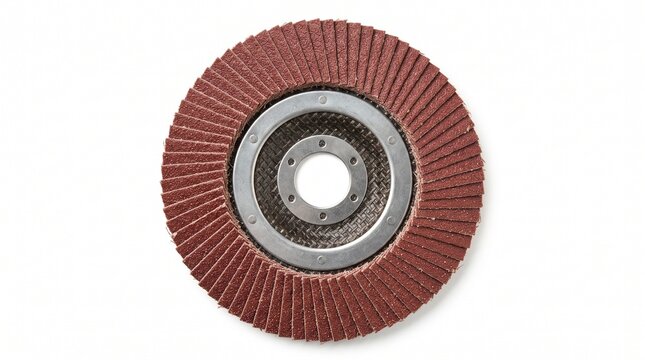 Brown abrasive flap disc for angle grinder tool isolated on white background