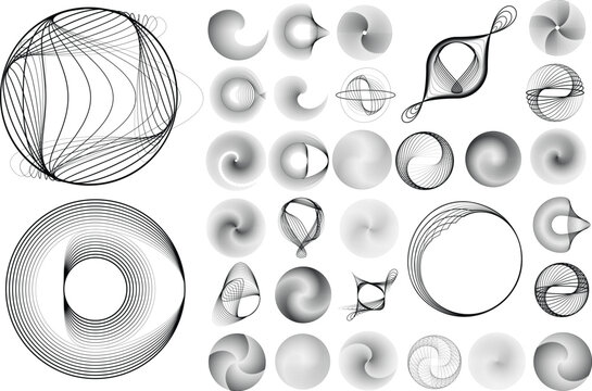 Collection of vector design elements. Set of logos with lines, spirals and circles. Various forms of line and dots design.Vector logo collection. Bundle of circle icons and elements. Set of lines art.