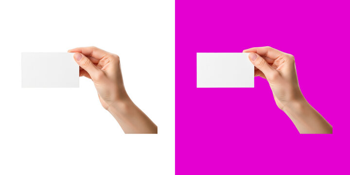 A hand holding a blank white business card for design display promotion transparent png