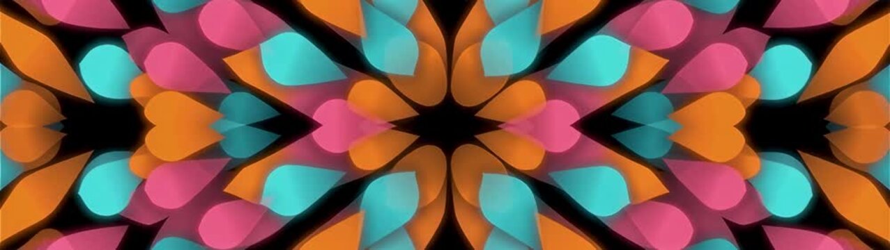 Symmetrical mandala pattern featuring mirrored petal forms around dark centers in a repeating ornamental arrangement.