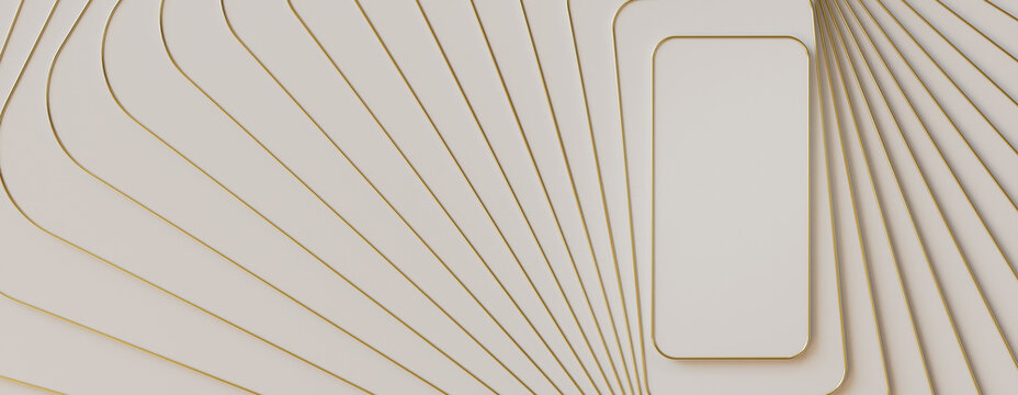 White and Gold Nested Tall Rounded Rectangle Shapes Banner. Sleek Stepped Texture with copy-space.