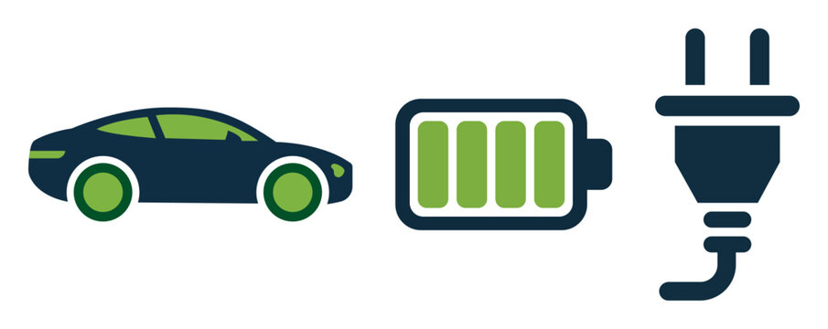 Electric vehicle charging concept with car battery and power plug icons