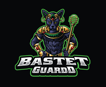 Male Bastet Inspired Egyptian Cat Deity Mascot Logo Illustration