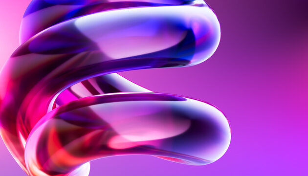 Sculptural Coiled Chrome Bands in Magenta Light, Abstract 3D Futuristic Fashion Design