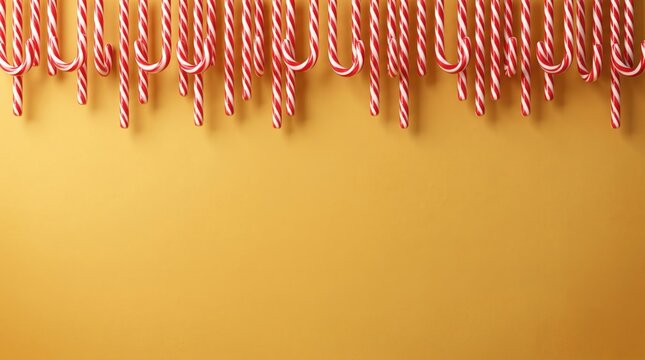 A delightful christmas scene featuring a vibrant candy cane border and a golden yellow backdrop perfect for festive promotions and holiday greetings