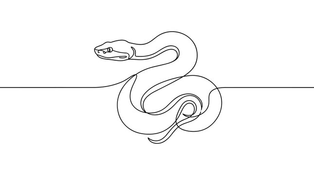 Minimalist Line Art Illustration of a Serpent with Elegant Curves and Subtle Detailing on a White Background