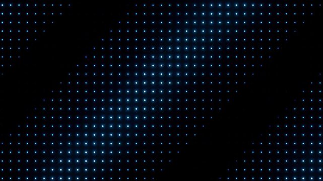 Regular matrix of tiny blue glowing dots on a black background with moving dark bands