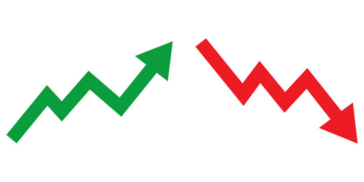 Growth and Decline Arrows, Green Upward and Red Downward Trend Symbols for Business and Financial Analysis