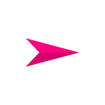 Pink minimalist paper plane icon, magenta stylized arrow symbol for navigation, modern geometric flight graphic for digital marketing isolated PNG with Transparent Background
