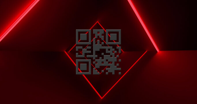 Image of qr code glowing over red neon background