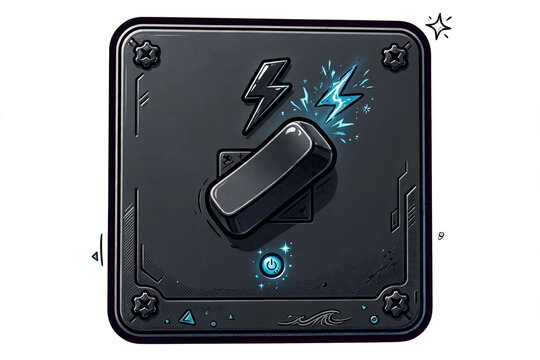 Black matte gaming light switch cartoon with blue lightning bolt effect