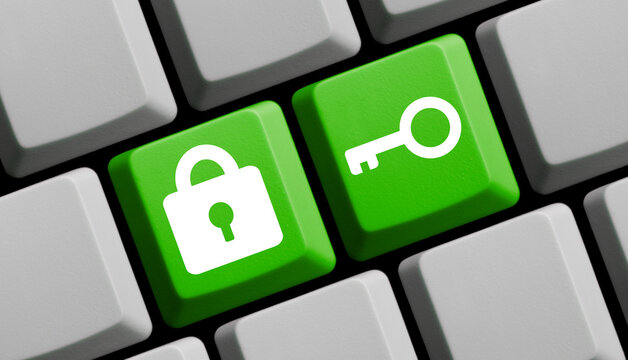 Datensicherheit im Internet - Gr&uuml;ne Tastatur mit Schloss und Schl&uuml;ssel