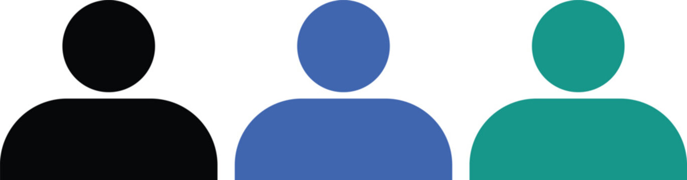 User Profile Icons Set with Black Blue and Teal Person Avatar Silhouettes for Account Login, Contact, Social Media, Website, Mobile App and User Interface Design