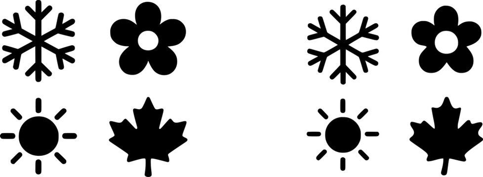 The image features a snowflake, sun, maple leaf, and flower, representing diverse weather conditions and natural elements