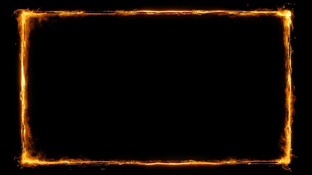 Golden film border with irregular flames on black