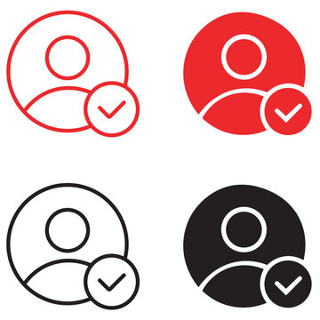 User Profile Verification Icon Set, Modern Account Approval Vector Symbol Collection, Red and Black Line Art Icons for Mobile UI