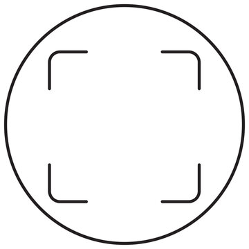 Minimalist Focus Icon in Circle, Black Line Art Camera Viewfinder, Simple Framing Vector Graphic