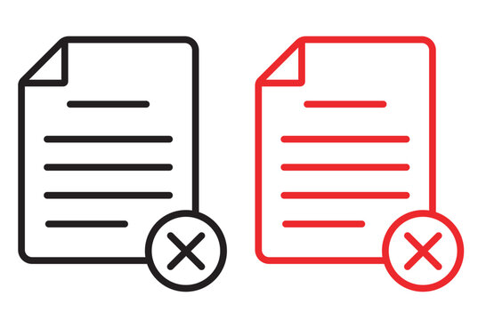 Minimalist document cross line icon set, modern file delete and error symbol vector, office page cancel graphic illustration