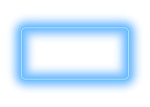 Blue Neon Rectangle Frame with Glowing Electric Light Border, Rounded Corners and Bright Blue Halo on Black Background for Futuristic Digital Design and Templates