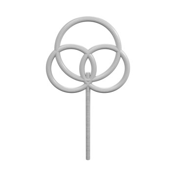 Abstract geometric sculpture with interconnected rings on transparent background