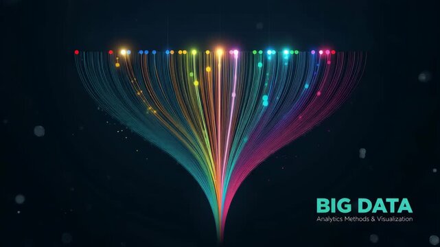 Big Data analytics visualization with colorful neural network connections and glowing dots