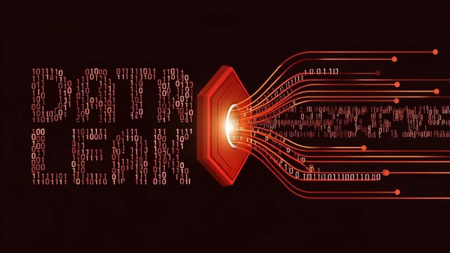 AI neural network data transfer animation with binary code
