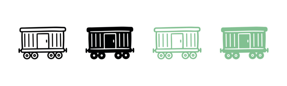 Hand Drawn Train Wagon Cargo Car Icon Set in Various Styles