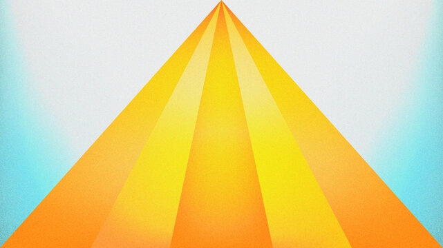 Triangle with yellow and orange gradient with soft white background. Modern, minimalist, copyspace grainy or noisy illustartion background.