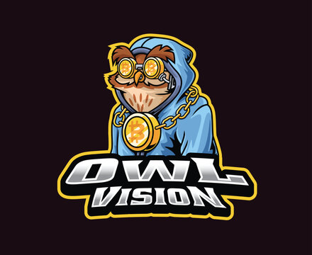 Bitcoin Owl Vision Mascot Logo Illustration