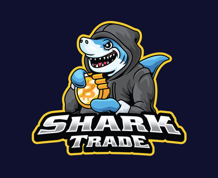 Bitcoin Shark Trader Mascot Logo Illustration
