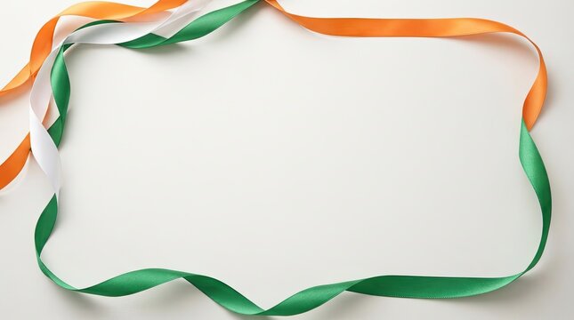 Beautiful indian republic day tricolor background featuring decorative saffron white and green ribbons forming a festive frame