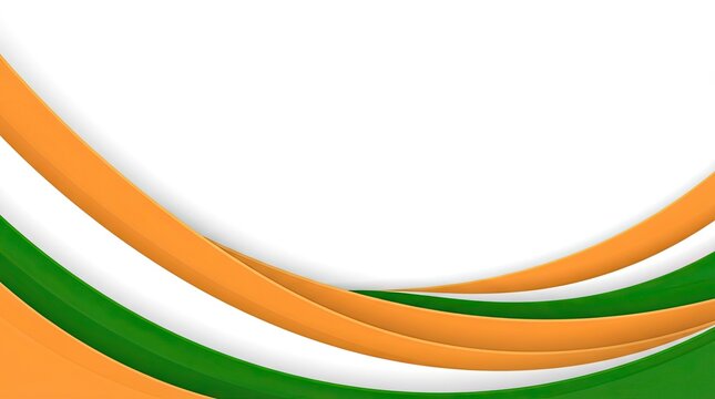 Abstract indian republic day tricolor background featuring elegant orange and green wavy lines on white space