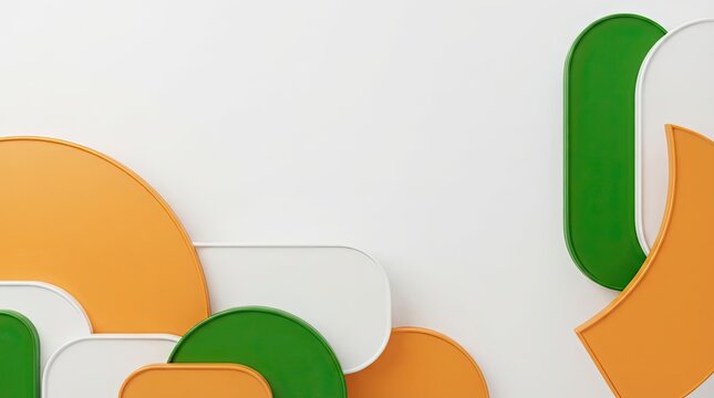 Abstract indian republic day tricolor background featuring modern geometric shapes in saffron white and green colors for celebration