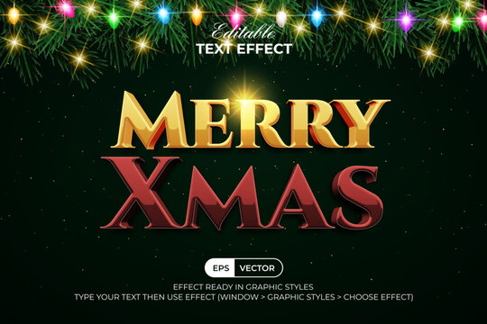 Christmas Editable Text Effect 3D Luxury Merry Xmas Theme Style.