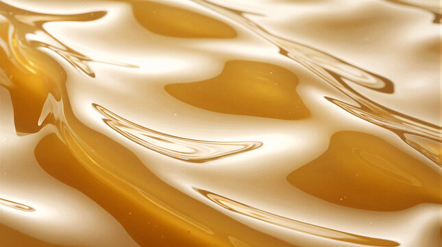 Glistening honey waves rippling softly with a thick consistency and warm golden tones in extreme close up
